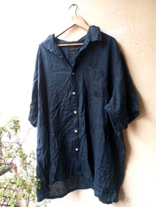 Burnt Umber Dark Blue Oversized Shirt (Women)