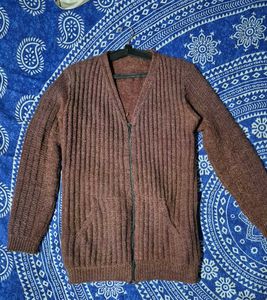 Brown Knit Zip Cardigan