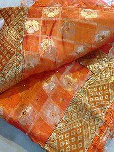 Organe Colour Saareee.                                     Fully Laced Saaree Blouse Attach Within.                            No coins/No Swap