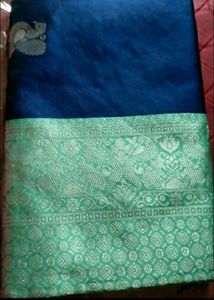 Royal Blue Colour Saree With Teal Green Pallu