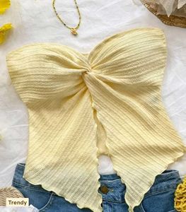 Yellow Twist-Front Crop Top