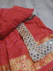 Mirror Work Saree🧡🤍