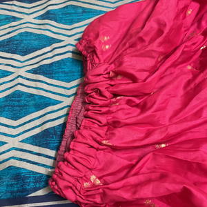 pink silk skirt with foil print