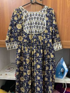 Floral Print Navy Blue Kurta