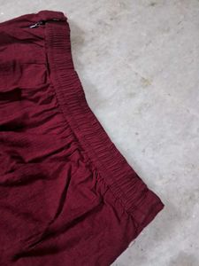 Mom Fit Maroon Cotton Trousers With Zip