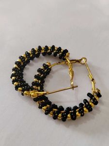 Black &amp; Gold Beaded Hoop Earrings