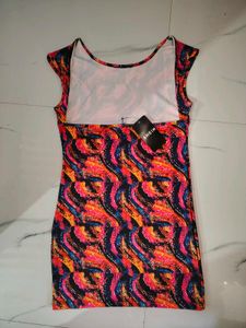 Shein Neck Abstract Print Mini Bodycon Dress — M