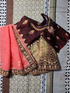 Semi Stitched Maroon Lehenga Set
