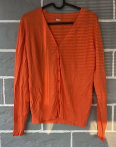 Orange V-Neck Cardigan Sweater
