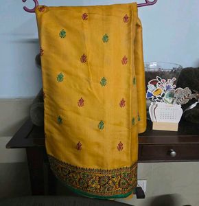 Unused Elegant Embroidered Saree, Haldi yellow