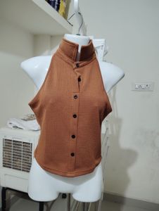 Size S-Brown Halter Top with Buttons