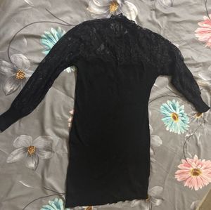 Black Lace Sleeve Mini Dress