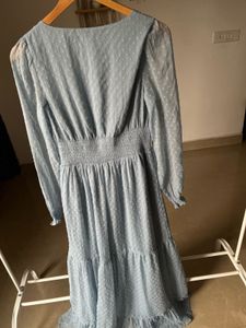 V-neck Powder Blue Maxi with Smocked detailing