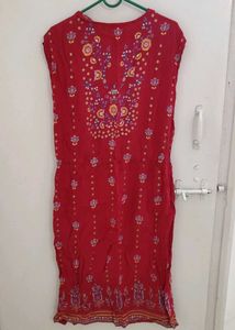Red Midi Dress With Tie Up String