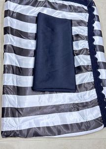 Black &amp; White Striped Satin Silk Saree