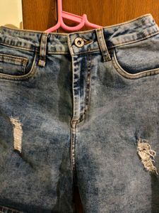 Distressed Denim Jean Shorts (Women Blue High-Rise