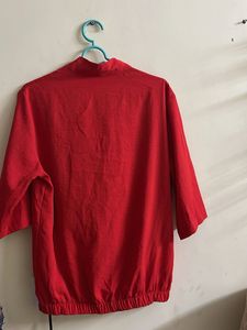 Red Kimono Style Open Top With Button Closure