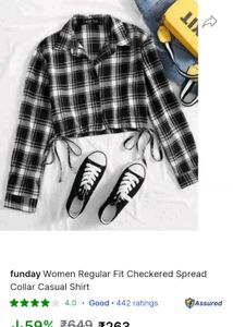 Cropped Plaid Tie-Front Shirt