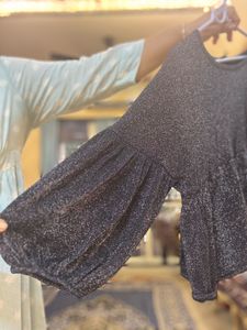 Sparkly Bell Sleeve Peplum Top /Saree Blouse