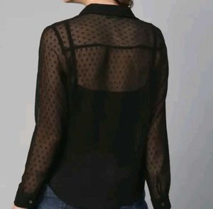 Black Sheer Polka Dot Top