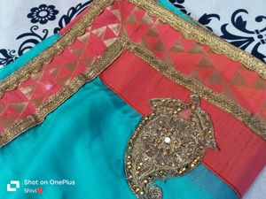 Sky-blue Heavy Border Saree