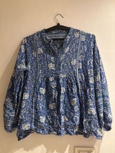 Blue Floral Long Sleeve Top
