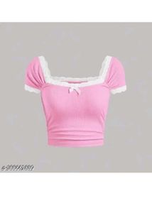 Pink Lace Trim Crop Top