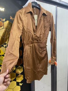 Satin Mini Shirt Dress