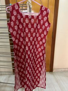 Red &amp; White Printed Kurta