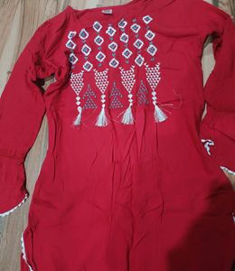 Red Beautiful Embroidery Kurti