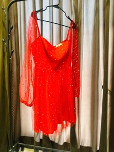 Red Starry Mesh Party Dress