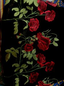 Party Wear Black Net Top With Red Flower