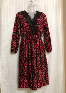Red Printed Velvet Mini Dress