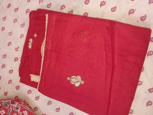Red Pure Cotton Embroidered Dress Material