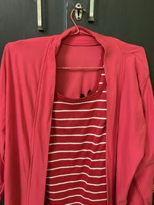 Red Cardigan &amp; Striped Tank Set