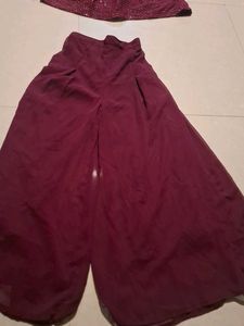 Burgundy Sequin Top &amp; Palazzo Pant Set