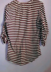 Vintage Brown &amp; White Striped Full Sleeves T-Shirt