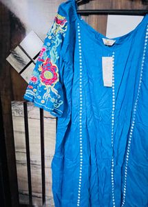 Blue Embroidered Tunic Top