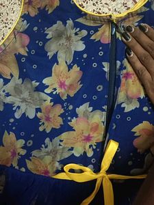 Blue Floral Long Frock Or Dress For Girls