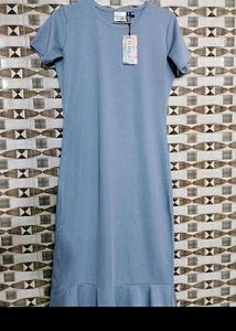 Cute Light Blue Ruffle Hem Dress