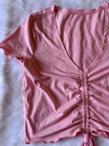 Shein Pink Drawstring Crop Top