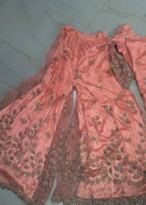Peach Embroidered Kurta Set+Free Saree