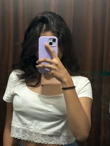 White Lace Trim Crop Top