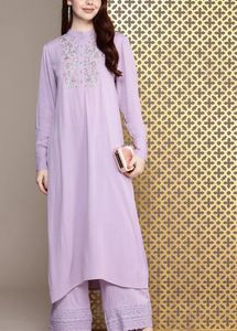 Floral Embroidered CuffedSleeves Kurta &amp; Trouser