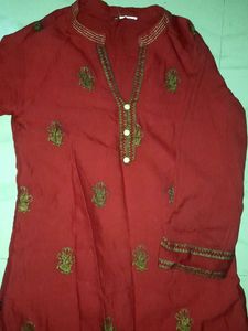 Red Embroidered Kurti Top