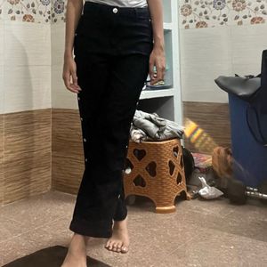 Side slit Black mid rise jeans