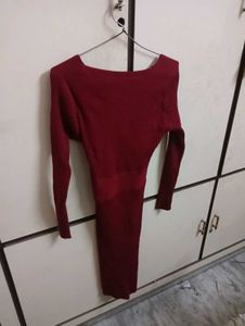 maroon Knit Bodycon Dress