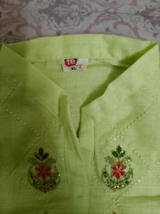 Lime Green Embroidered Kurti