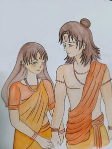 Beautiful Anime Ram Siya Drawing With Watercolor