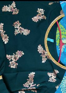 Green &amp; Gold Embellished Sharara Suit